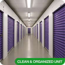 Clean, organized indoor hallway with self storage units at Dubai facility